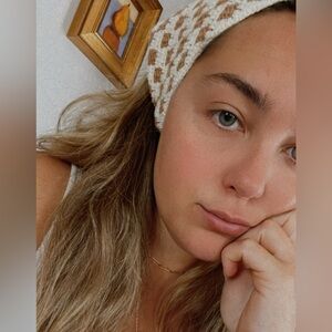 Tan and Cream Checkered Crochet Bandana